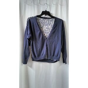 Gap Women's‎ XL Navy Knit Front and Navy Checked Back Long Sleeved Cardigan